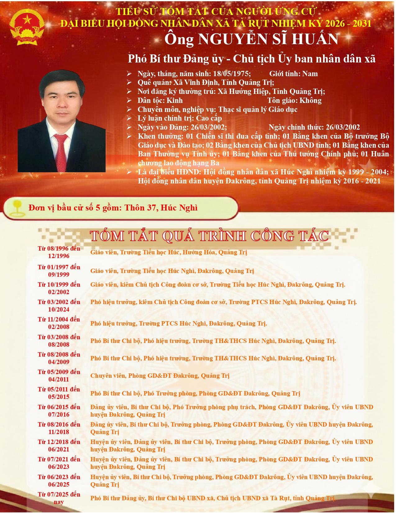 GIỚI THIỆU TIỂU SỬ NGƯỜI ỨNG CỬ ĐẠI DIỆU HỘI ĐỒNG NHÂN DÂN XÃ TÀ RỤT NHIỆM KỲ 2026 -2031